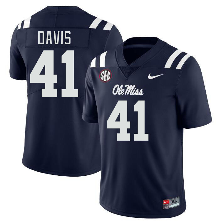 Men #41 Caden Davis Ole Miss Rebels College Football Jerseys Stitched Sale-Navy